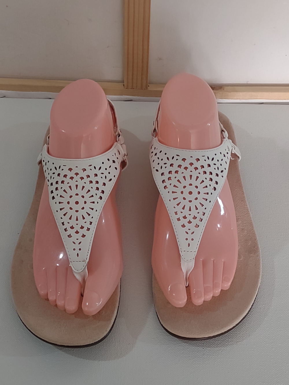White Laser-Cut Thong Sandals for Women